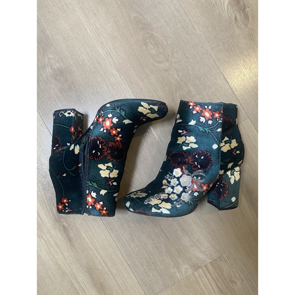 Just Fab Loreida Emerald Green Floral Multicolored Bootie Women's 6.5 - Picture 3 of 10